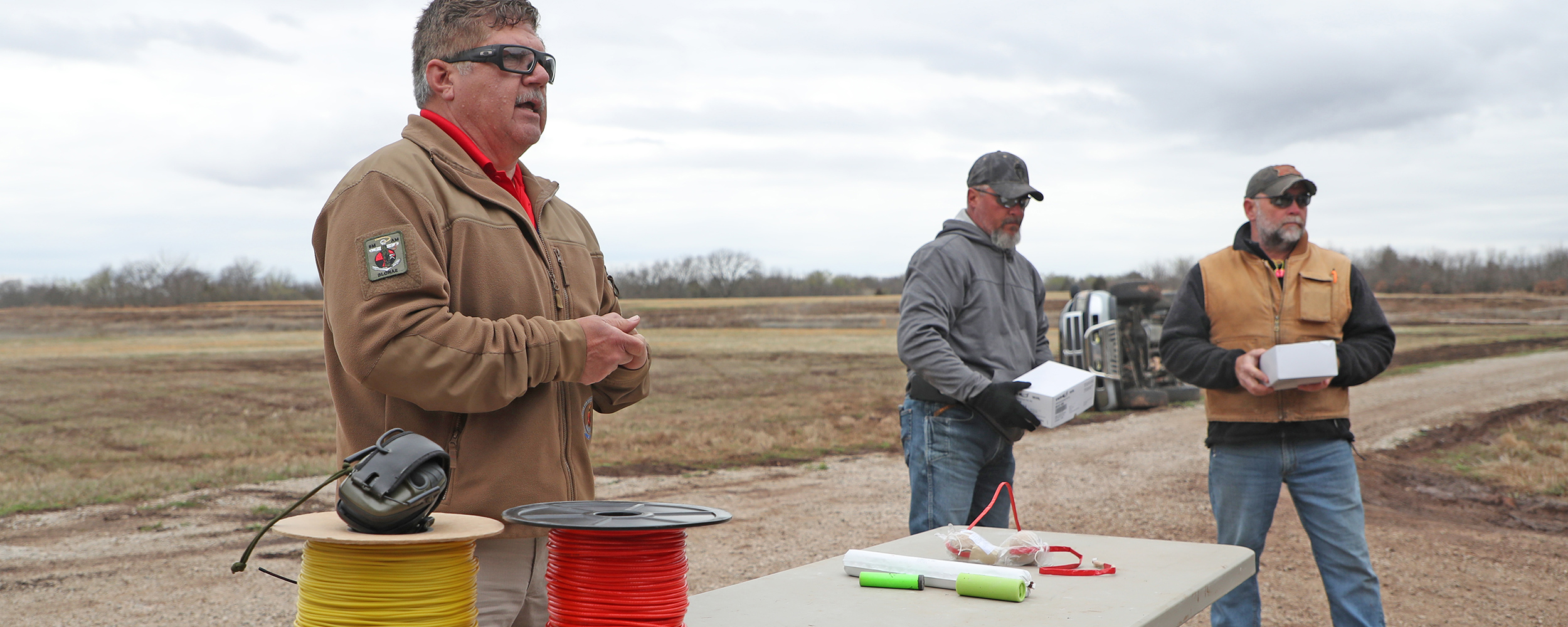 Johnnie Green, a Raven’s Challenge bomb technician instructor, leads a demonstration at the Center for Fire and Explosives, Forensic Investigation, Training and Research in Pawnee, Oklahoma..