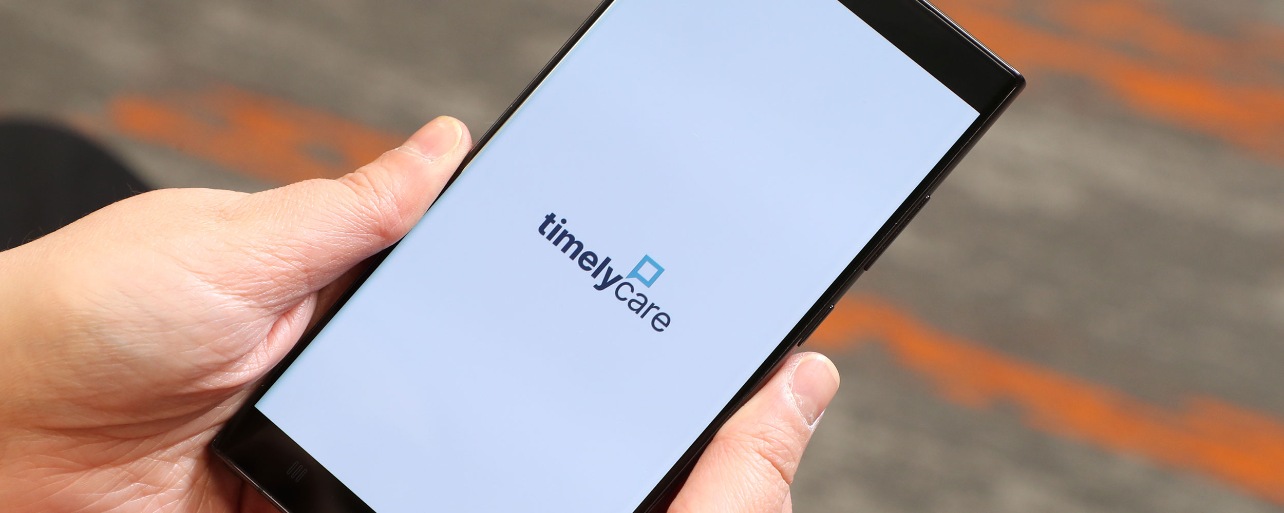 TimelyCare app interface on a phone.