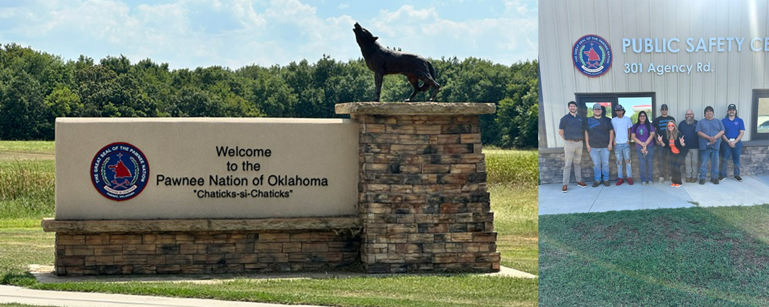 Group of people in front of the Pawnee Nation