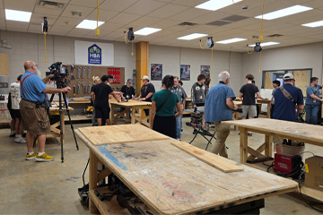 Students working in a classroom shop.