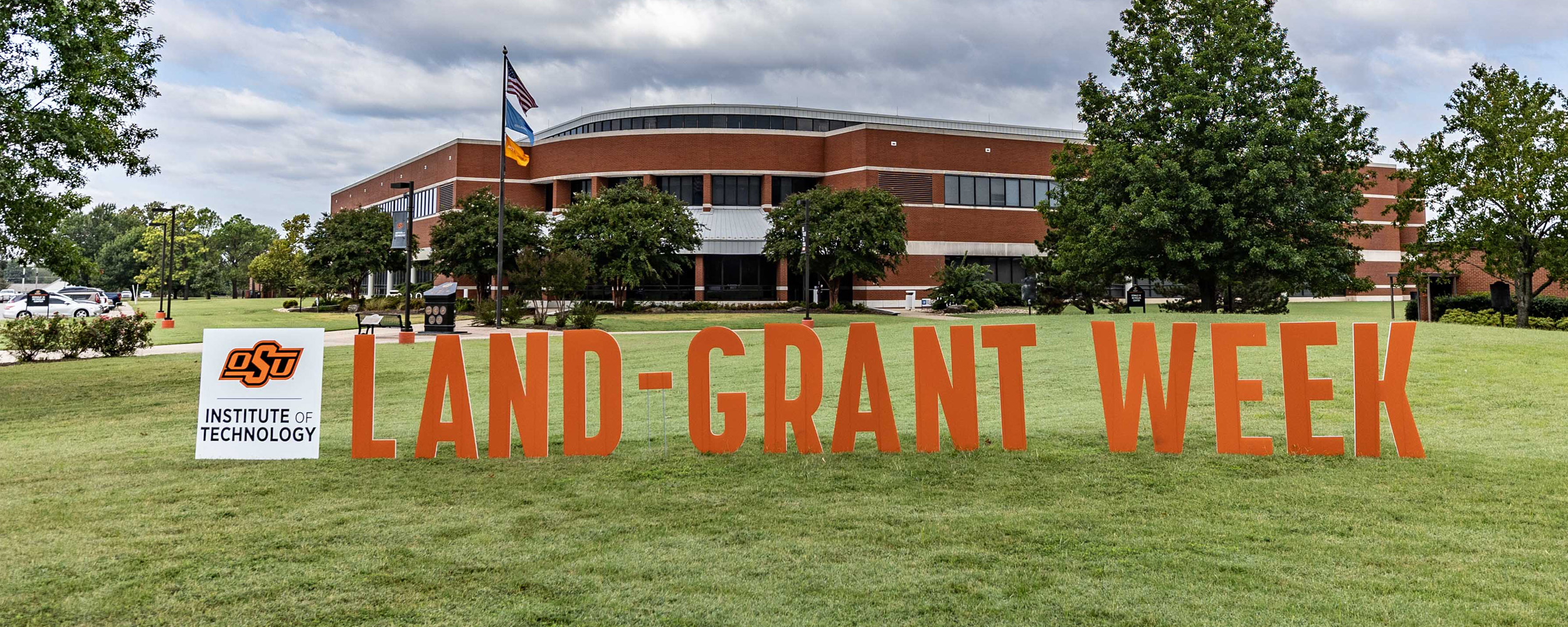 Land Grant Week signs posted on the campus of OSUIT.