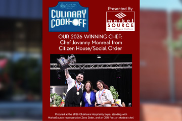 OSUIT Culinary Arts student Angelina Santos stands with Chef Jovanny Monreal and a MarketSource representative after Monreal and Santos won the 2026 Oklahoma Restaurant Association Culinary Cook-Off.