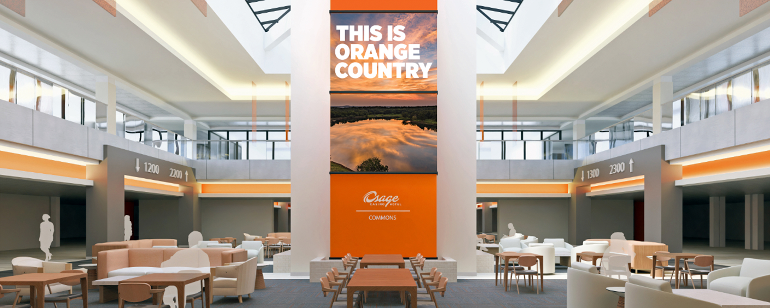 Architectural rendering of plans for the Osage Casino Hotel Main Hall Commons at OSU-Tulsa.