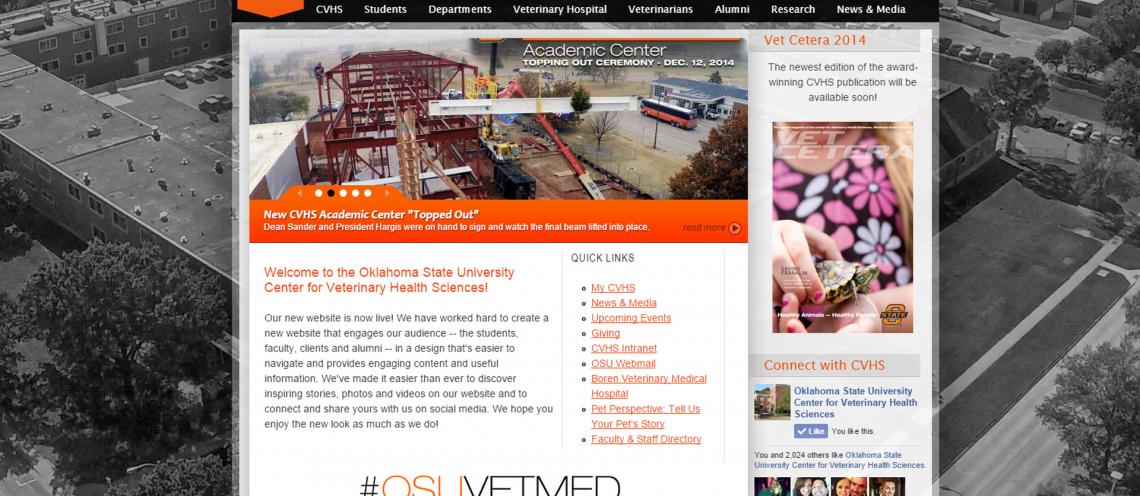 A screen grab of the veterinary website including links and pictures.