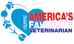 A logo with a blue heart and text that says America's favorite veterinarian.