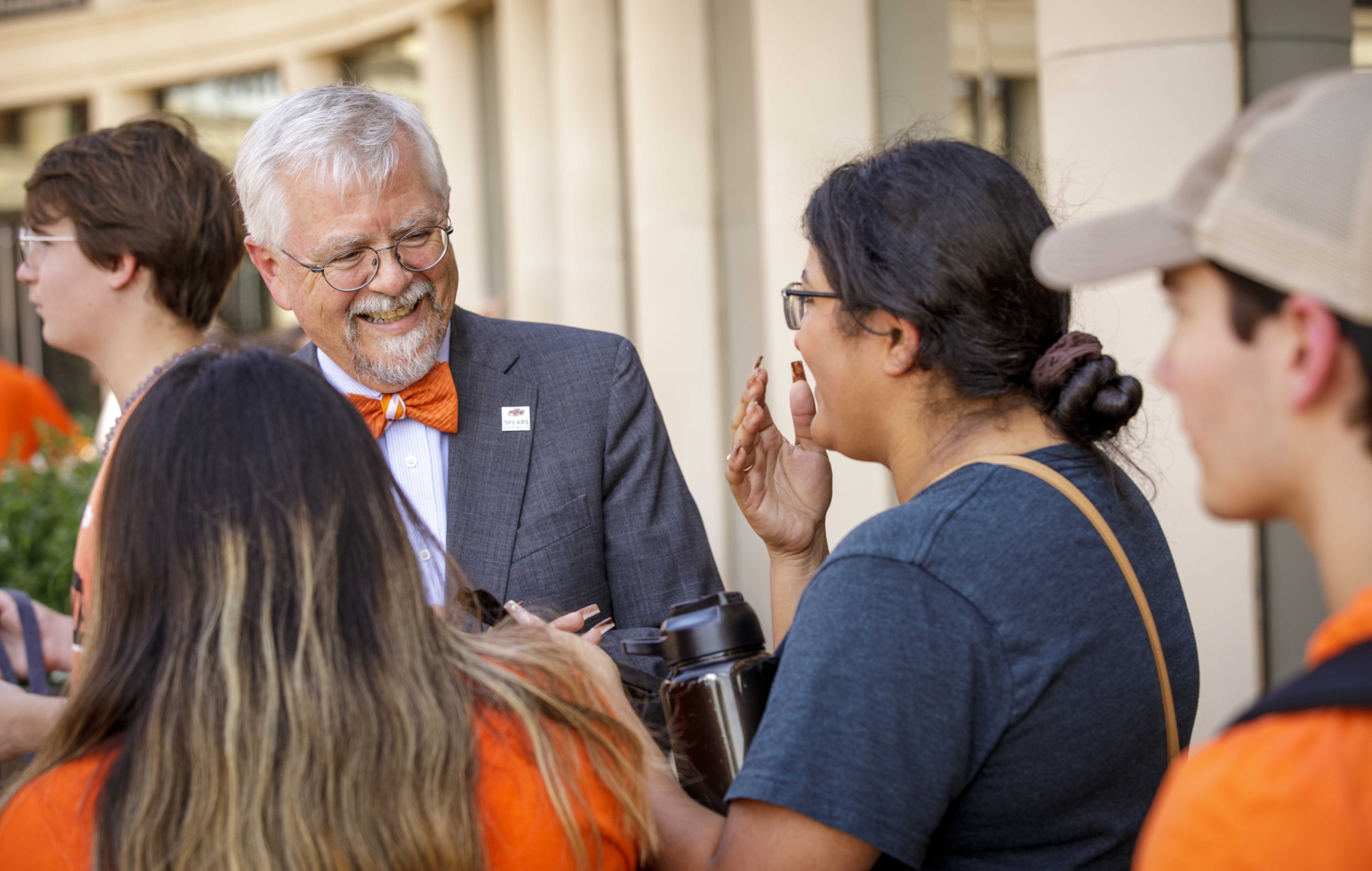 Dean Eastman mingling with students