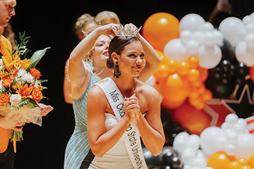 Miss OSU recieving her crown moments after winning.