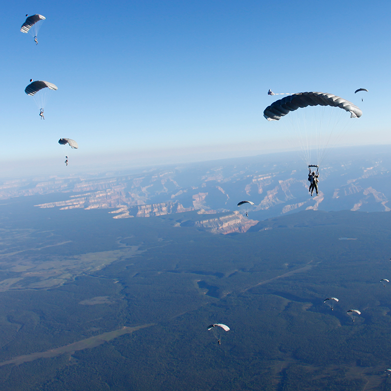Ackerman and his DEVGRU teammates skydiving near the Grand Canyon on a training mission.