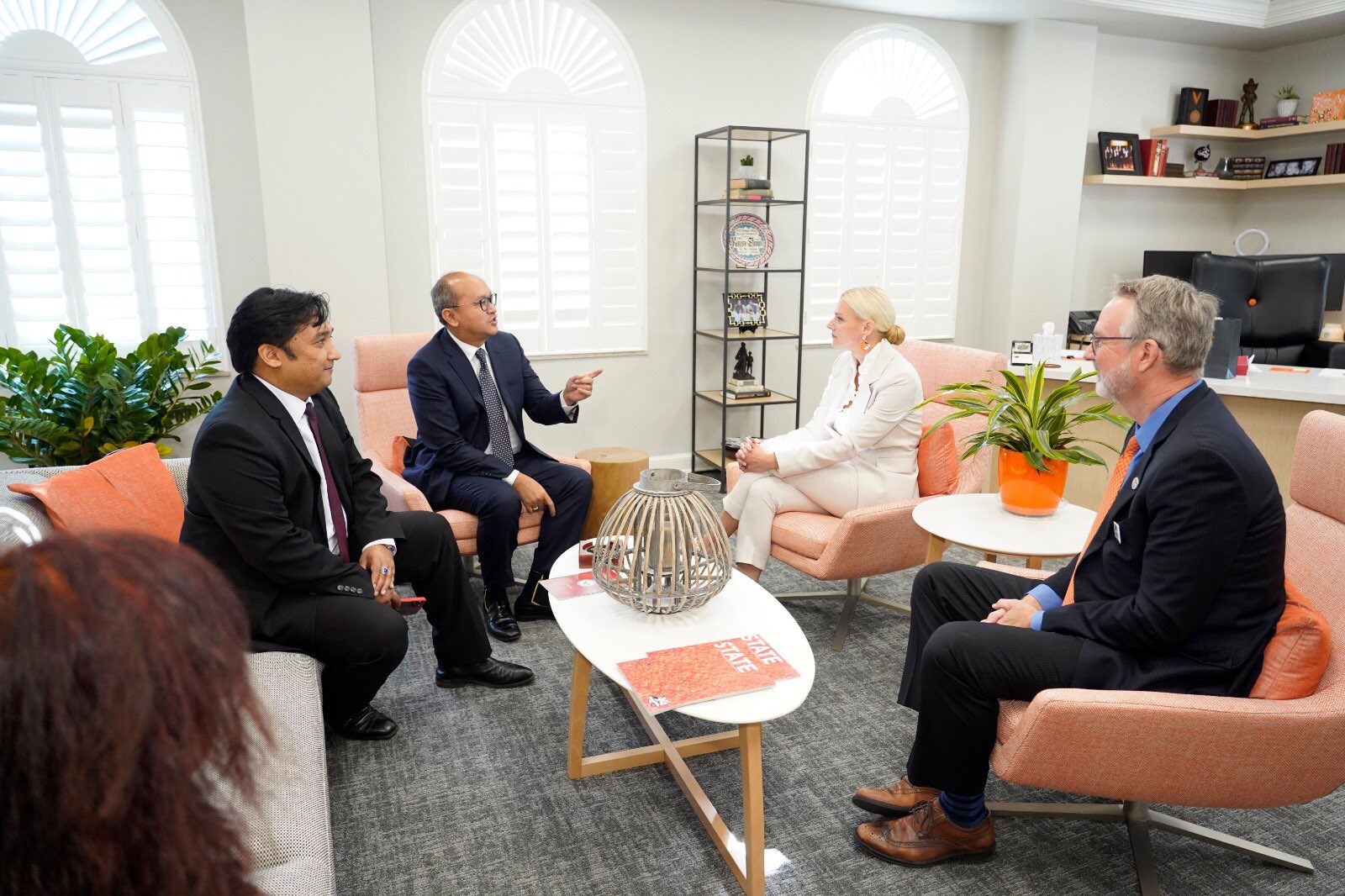 Roeslani speaks with OSU leaders including President Shrum.