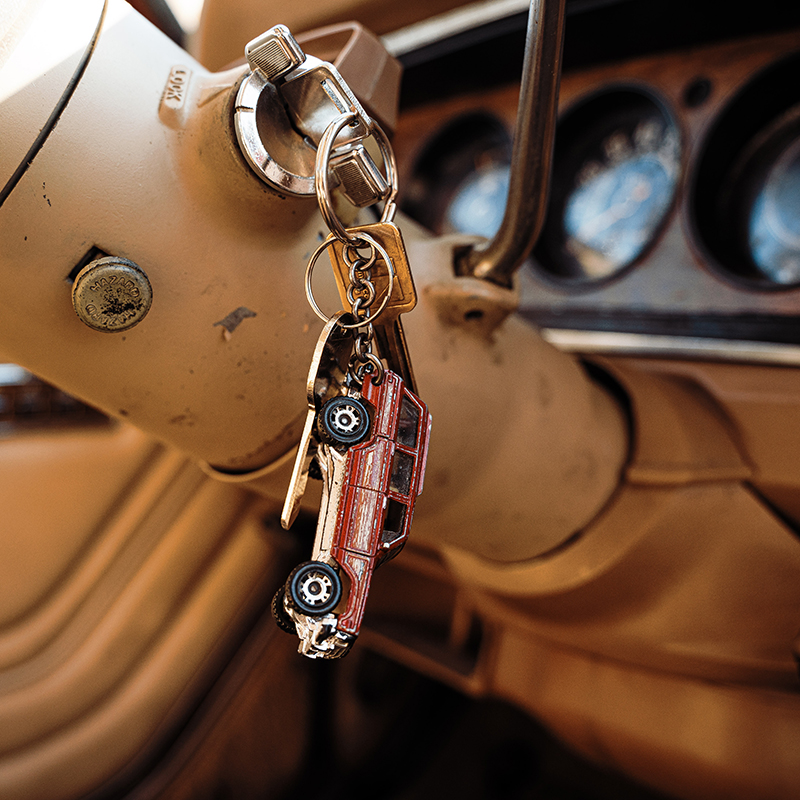 Redwood's keyring featuring a small version of the actual vehicle.