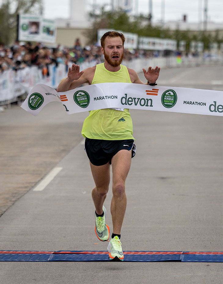 Bryant Keirns crosses marathon finish line