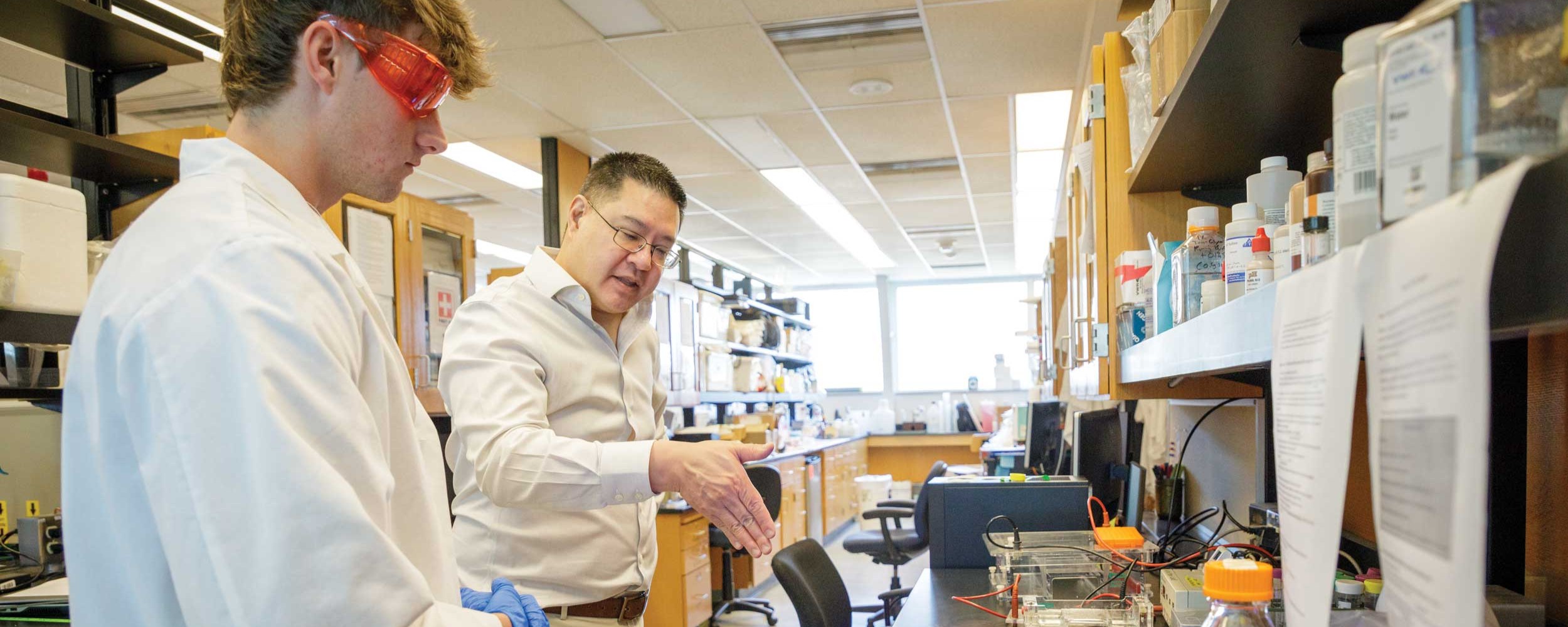 Dr. Chowanadisai teaching a student in the lab