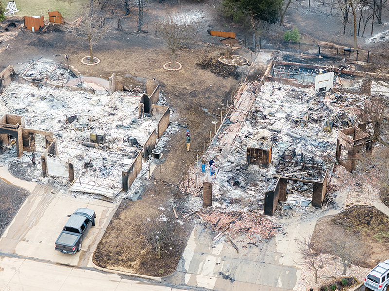 Aerial shot of the destruction that wildfires left in a Stillwater neighborhood.