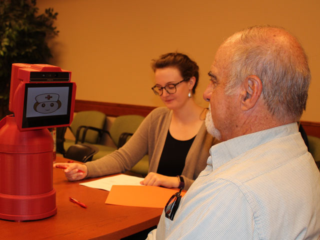 Elsa, the healthcare assistance robot, being tested in a focus group.