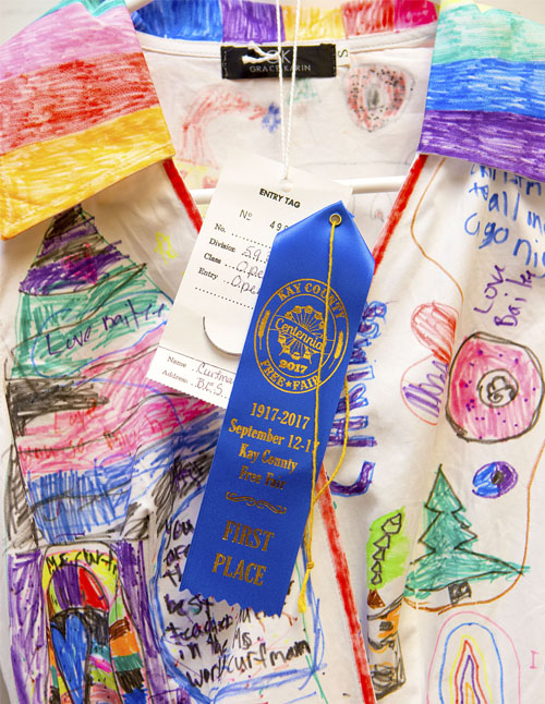 Curfman's dress won first place in the open art category at the County Fair.