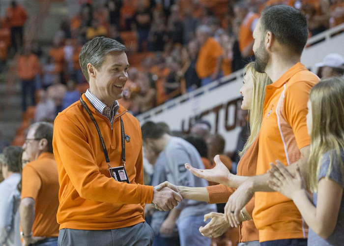 Chad Weiberg greets fans in Gallagher-Iba Arena