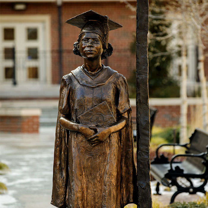 Nancy Randolph Davis statue in College of Human Sciences courtyard