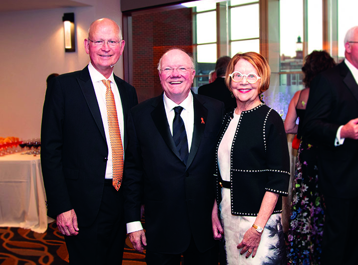 From left: Carl Thoma, Ross McKnight and Marilynn Thoma during Saturday’s intermission in the Patrons Lounge at The McKnight Center.