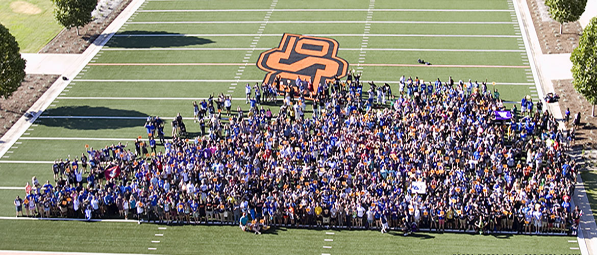 Official photo of the 2019 Kappa Kappa Psi & Tau Beta Sigma National Convention. Some 1,500 student and alumni members of the organization attended the convention in July at OSU.