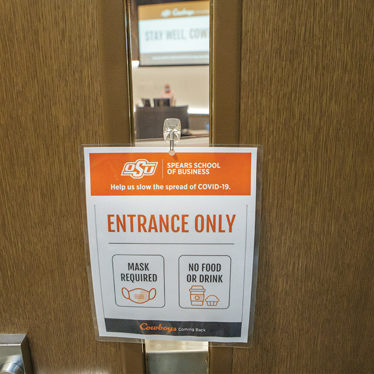 SIGNS OF THE TIMES The Facilities Management Sign Shop made and installed roughly 17,000 mask reminder signs for exterior doors and social distancing markers for floors, stairways, entrances and elevators.