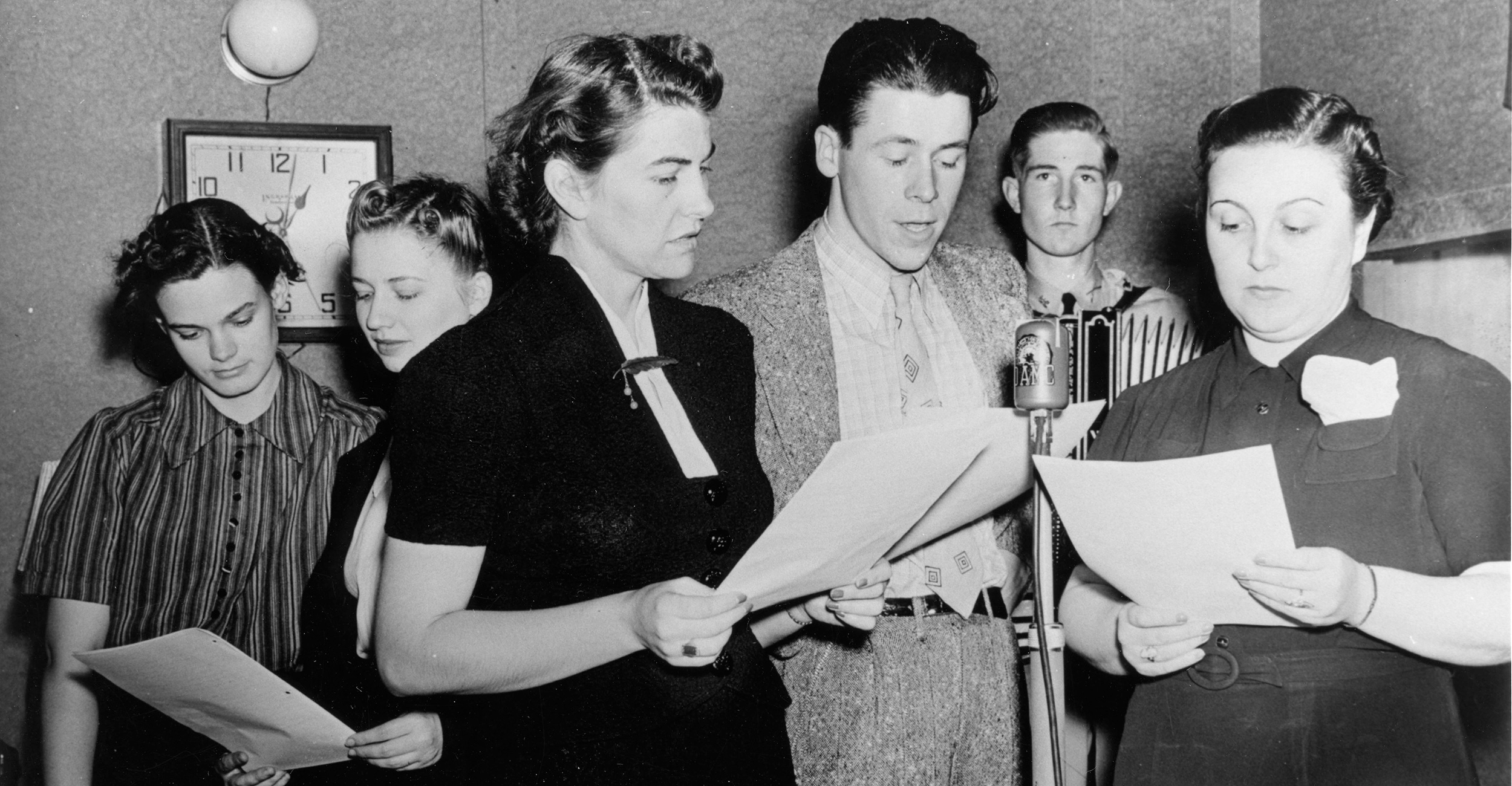 The Aunt Aggie radio skits began in 1939 and proved to be one of the most popular features of the Farmers’ Hour. Student members of the Prairie Radio Workshop provided characters for the show.