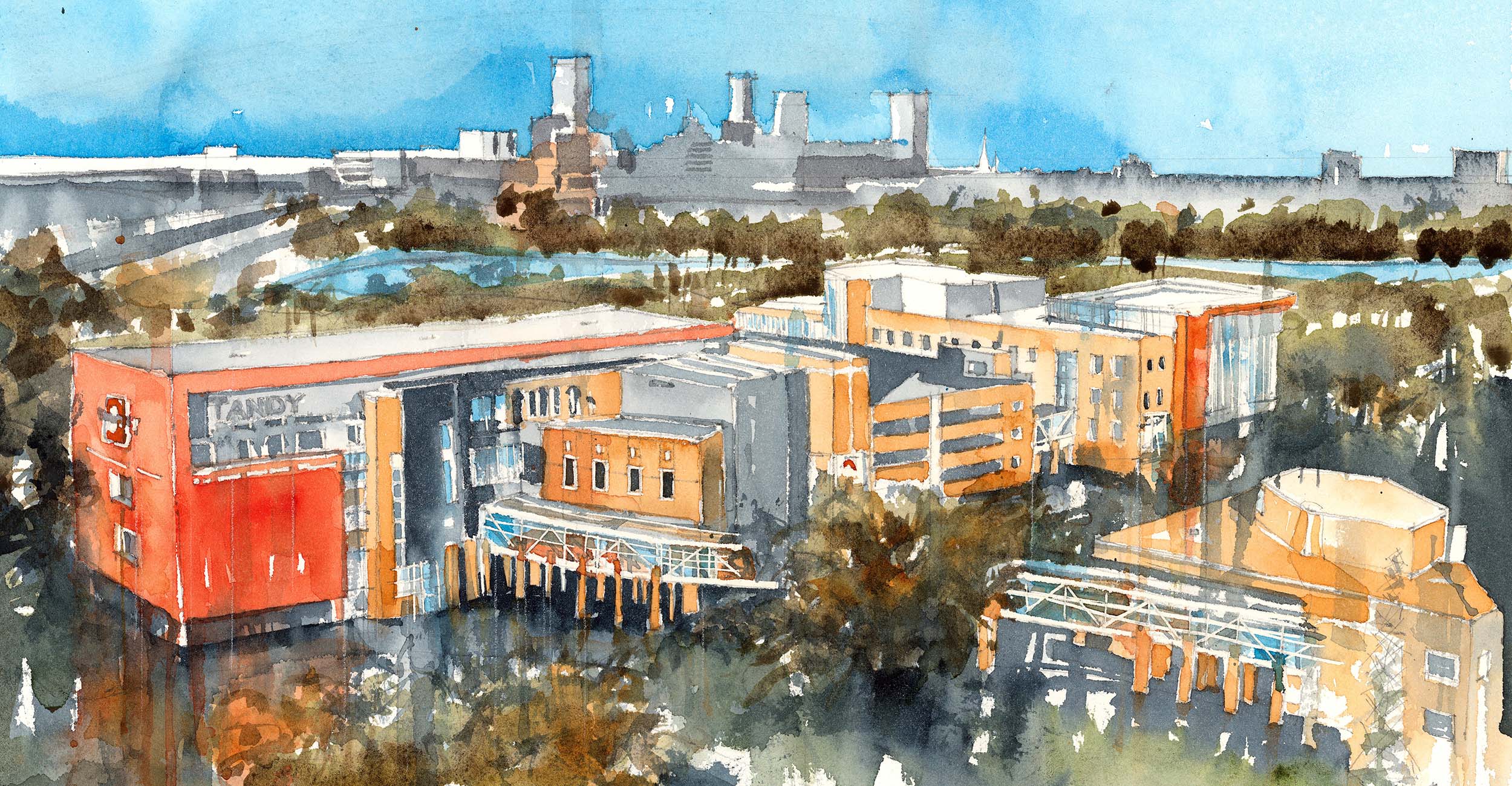 Watercolor of OSU-CHS campus by Moh'd Bilbeisi
