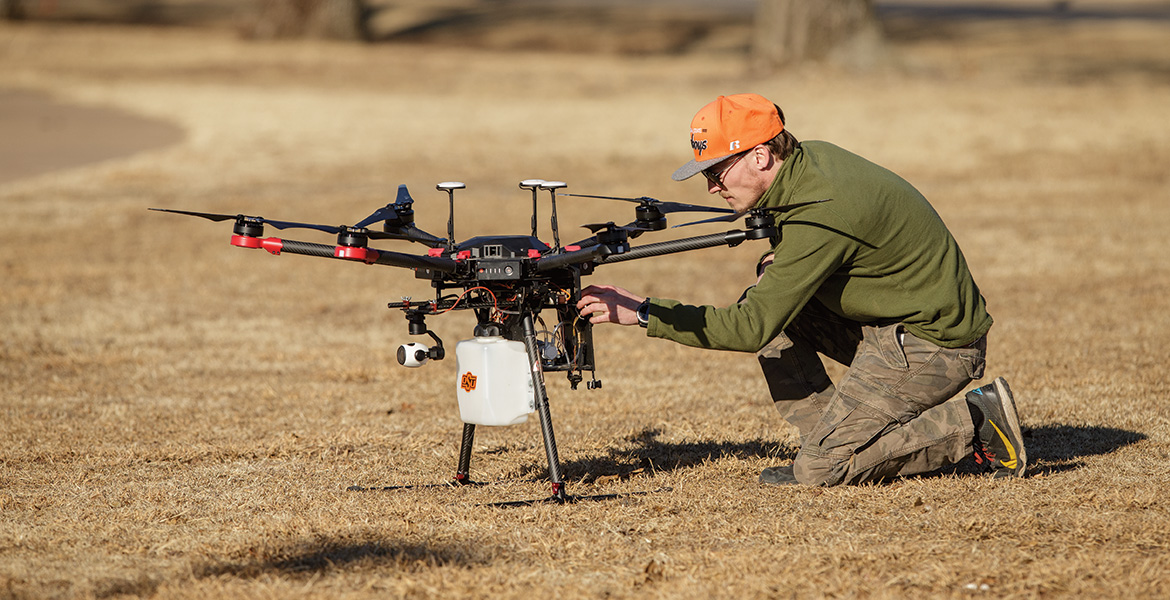 OSU aerospace engineer Allan Burba conducts a preflight check before takeoff.