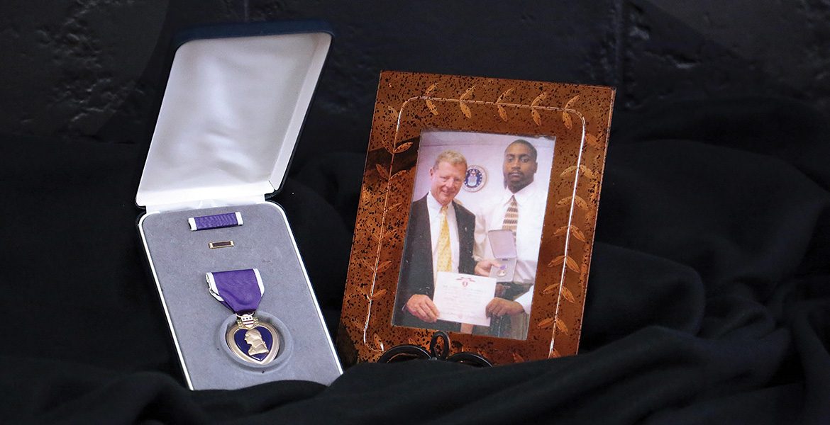 Matthews’ Purple Heart is on display now in the OSU-Tulsa Student Union.