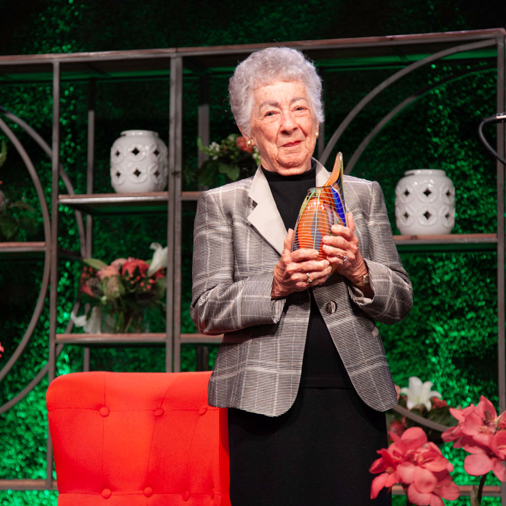 The Women for OSU council gifted Carol with a custommade, hand-blown artistic glass vase to recognize her philanthropic support for OSU.