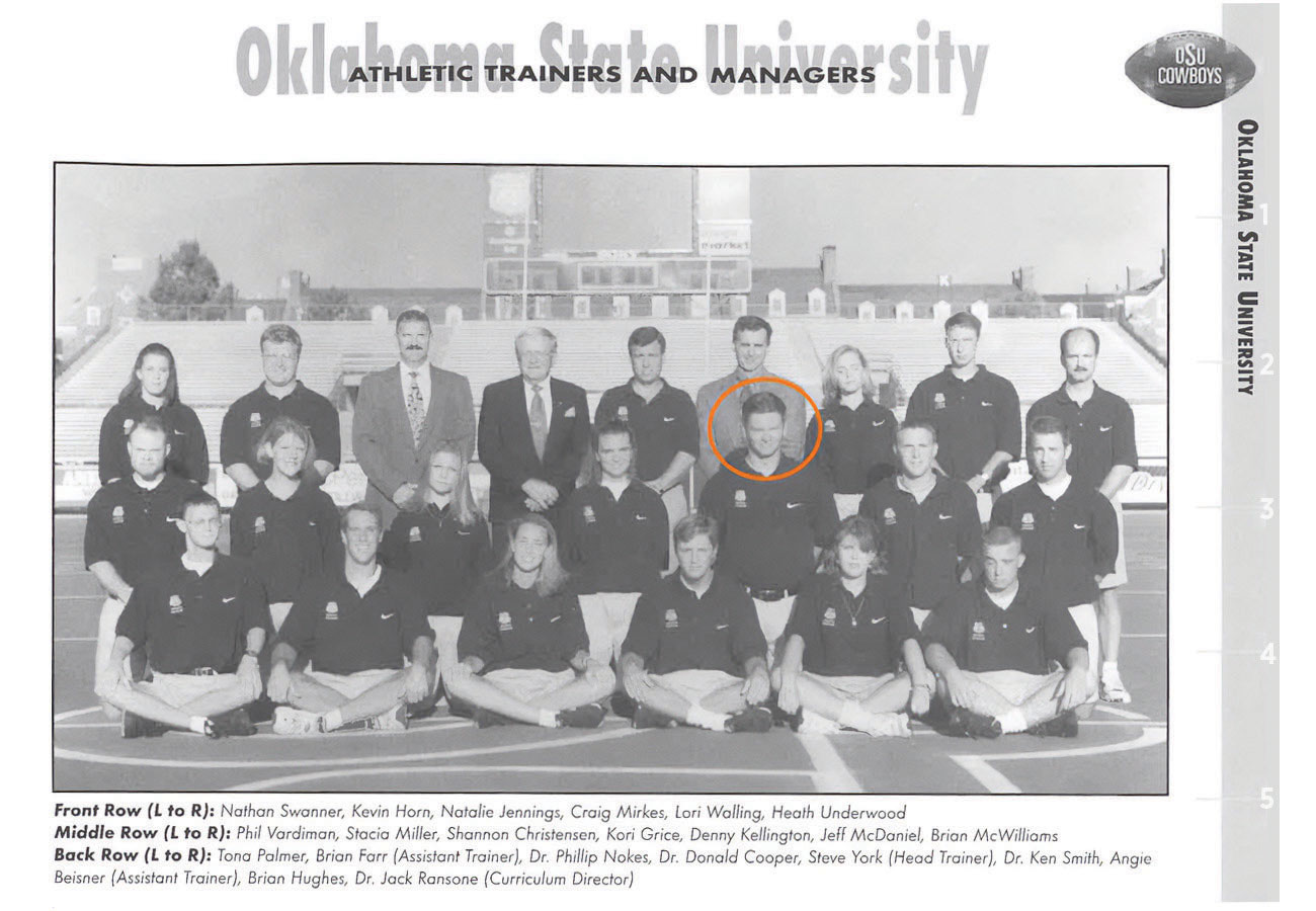 Denny Kellington (circled) was a member of OSU’s athletic training staff in the 1990s, working with several teams in his time as an undergraduate