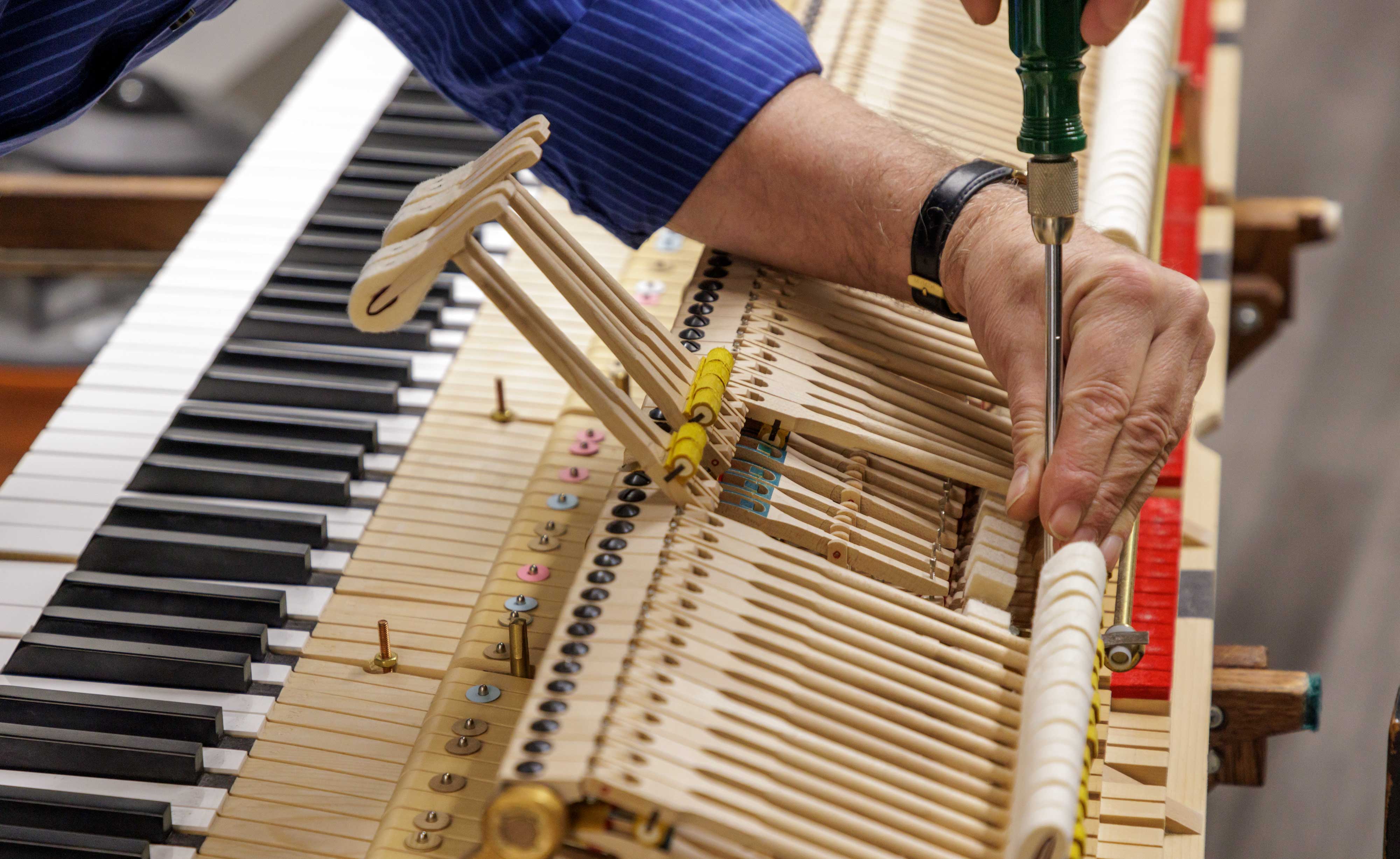 Mrykalo’s workshop has a variety of tools that enable him to work with the smallest parts of a piano.