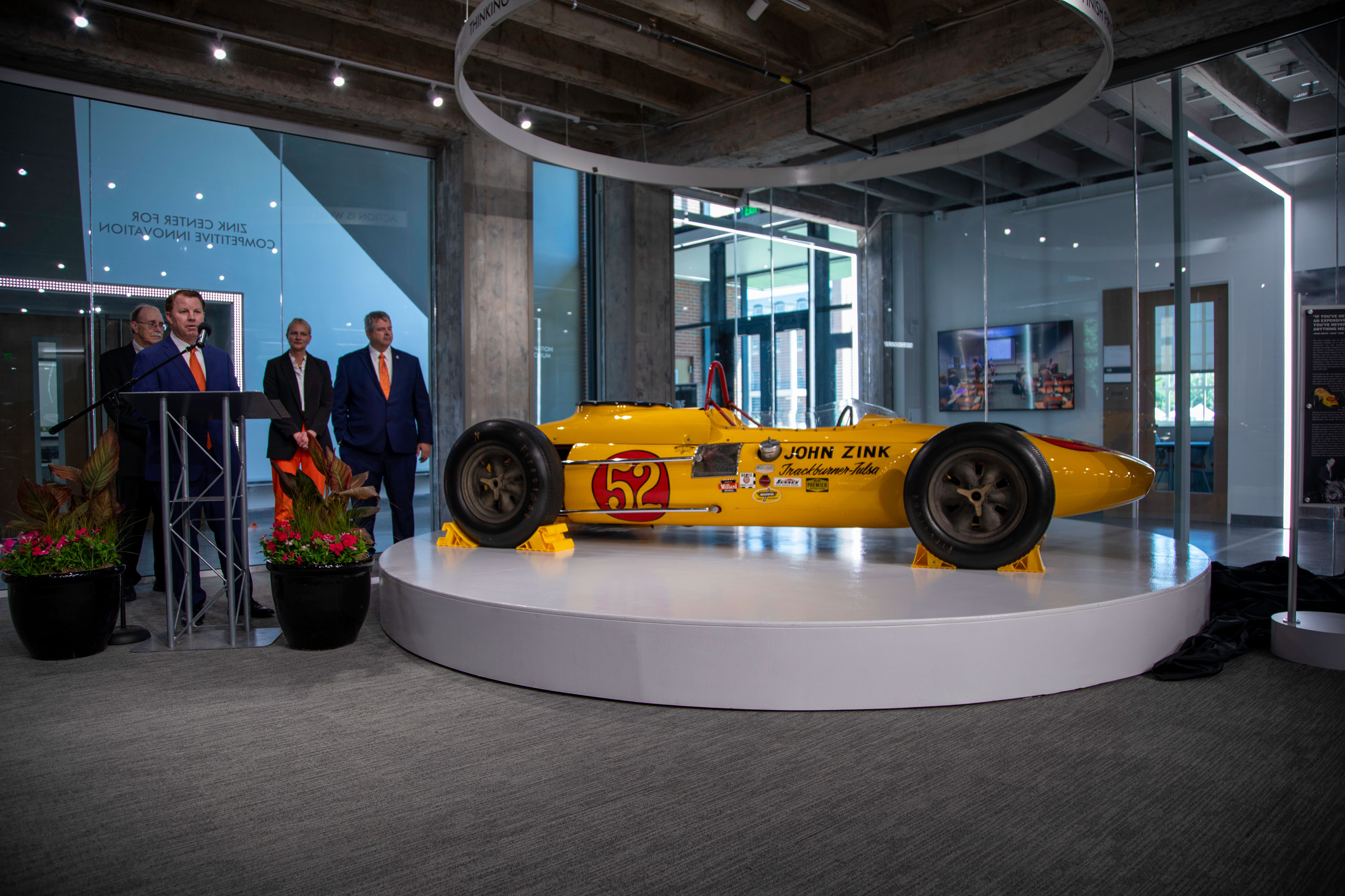 A symbol of Oklahoma ingenuity, the John Zink Trackburner Indy-style racing car will be on display in the Zink Center for Competitive Innovation.