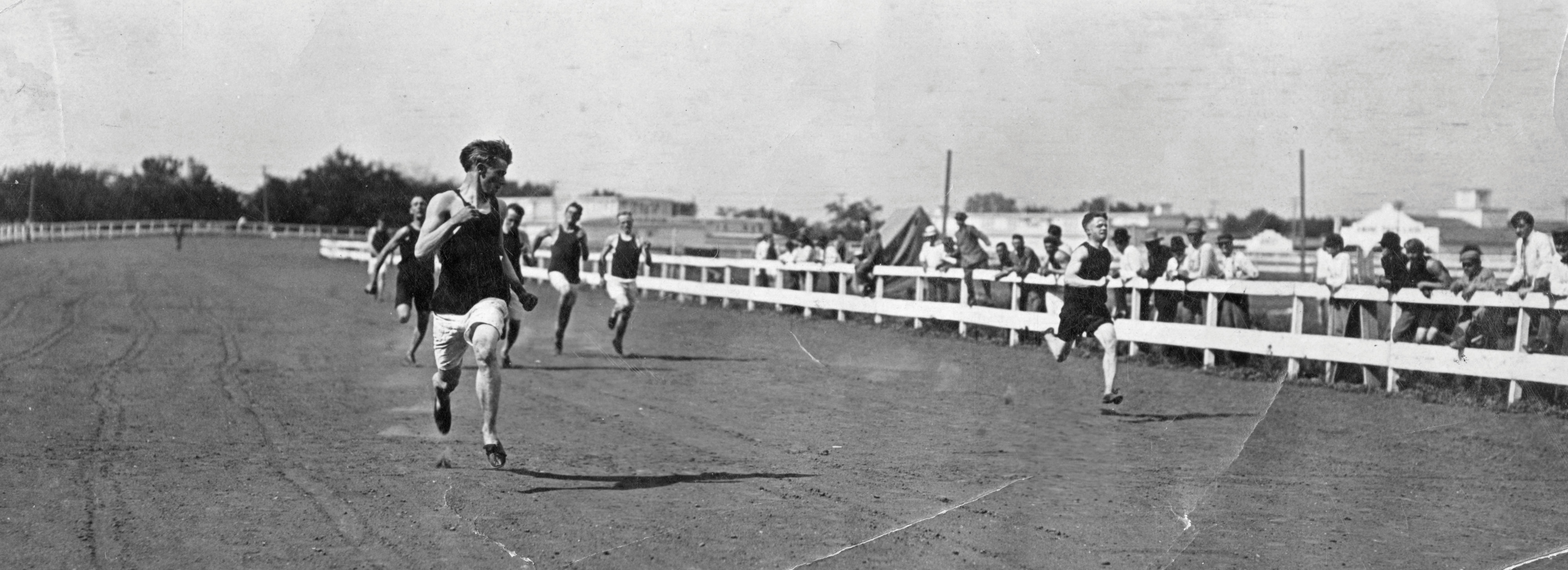 Ed Gallagher wins the 220-yard dash in 22.2 seconds on a dirt track. He would hold the state record of 21.6 seconds for decades.