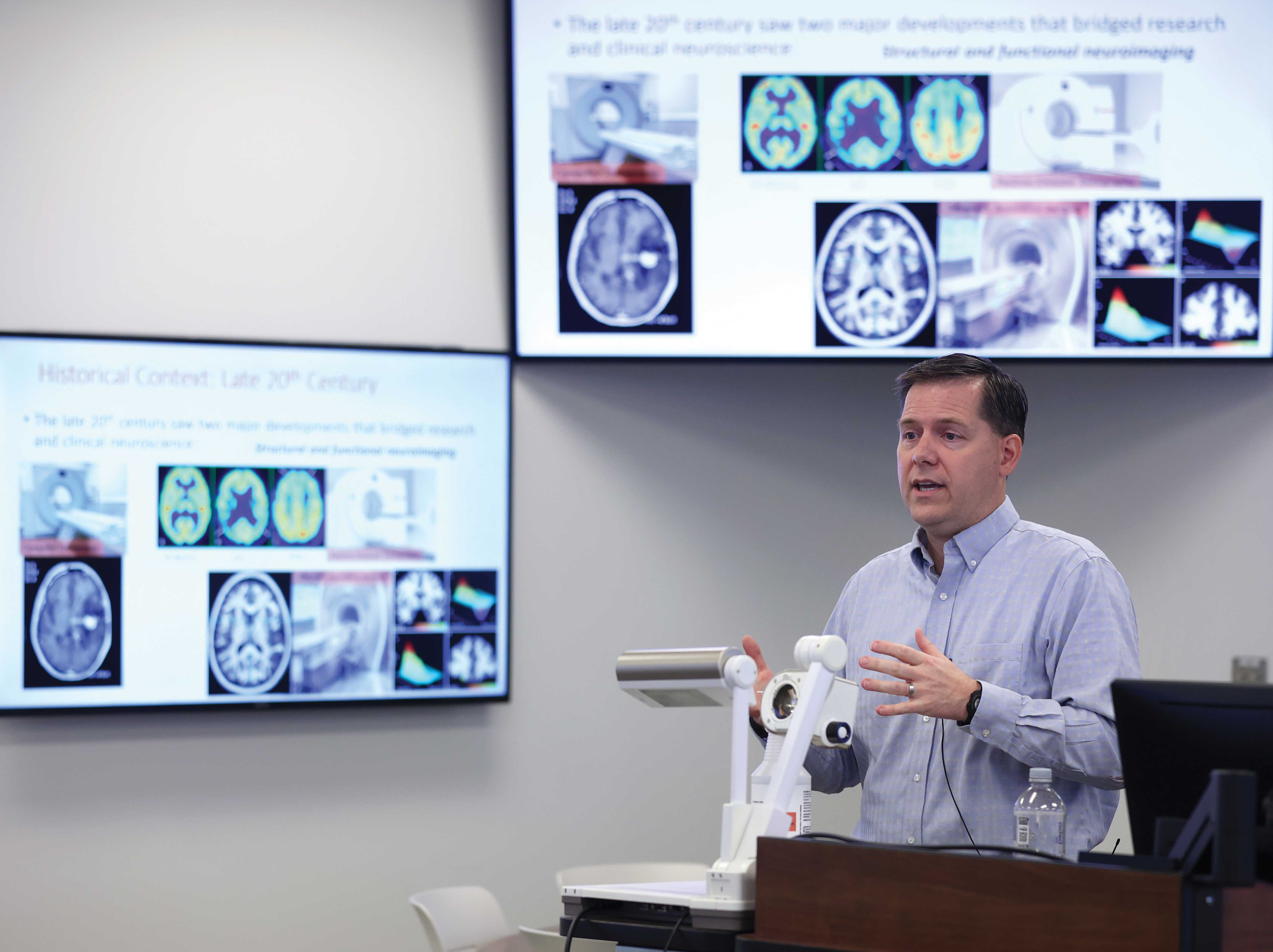 Dr. W. Kyle Simmons, professor of pharmacology and physiology, lectures during his principles of neuroscience course at OSU Center for Health Sciences in Tulsa.