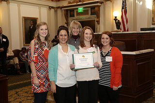 From left: Mary Taggart, Keri Shaw, Les Risser, president of the Oklahoma Foundation for Excellence, Laura Little Price, Natalie Richardson during Oklahoma Mentor Day at the Capitol.