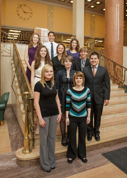 The 2013 Bailey Scholars are: from top to bottom, (left row) Alissa Zimmerman, economics major with minors in political science and German, Tulsa; Isabel Mulino, political science & French major with a minor in international studies, Caracas, Venezuela; Shelby Terrel, finance major with a Spanish minor, Seiling; (middle row) Austin Wright, zoology major, Rapid City, SD; Carlie Pearson, zoology major, Edmond; Danielle Dear, design, housing & merchandising major with minors in merchandising & general business, Duncan; Marcie Meyers, communication sciences & disorders major with minors in Spanish & psychology, Cushing; (right row) Blake Smith, economics major with a minor in political science, Arnett; Cole Campbell, Spanish major, St. Louis, MO; and Dylan Adame, civil engineering/Spanish major, Dallas, TX.