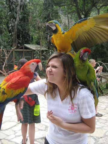 Forestry sophomore Jess Mata having fun with the tropical birds in Honduras.
