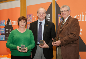 The 2012 Fall Convocation University Service award winners are Barbie Teel, Barbie Teel, Administrative Assistant in the Department of Sociology, College of Arts and Sciences; David Porter, Professor and Department Head of Plant and Soil Sciences and past Interim Associate Dean of the Division of Agricultural Sciences and Natural Resources; and Robert “Bob” Kropp, Professor in the Department of Animal Science, College of Agricultural Sciences and Natural Resources.