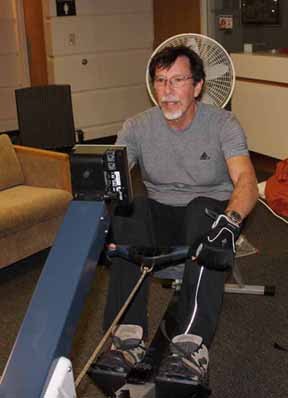 Dr. Steve Price, pictured as he set a world record in rowing for his age and weight category last Saturday.