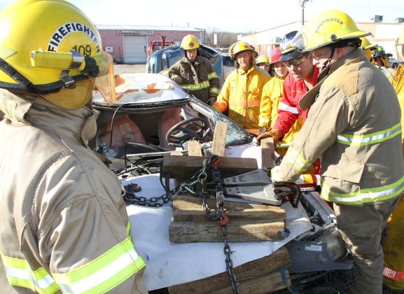 Rural firefighters from across the state of Oklahoma receive vehicle extrication training from OSU Fire Services at a recent two-day training event held in Atoka.