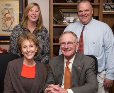 Oklahoma State University President Burns Hargis and First Cowgirl Ann Hargis pose with Stillwater area United Way executive director Sheri Carter and OSU United Way Campaign Chair Rich Paustenbaugh.